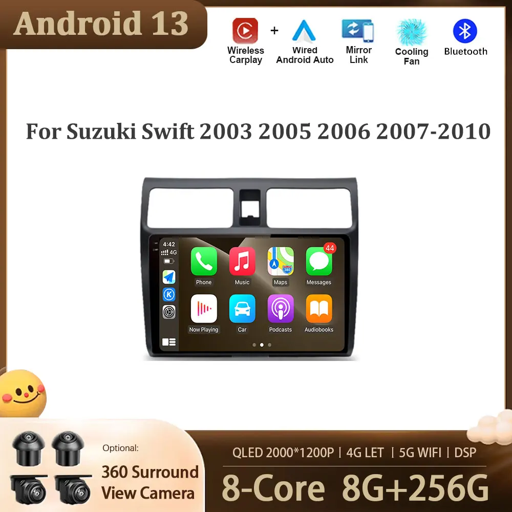 Android 13 для Suzuki Swift 2003 - 2010 автомобильное радио, автомобильный мультимедийный плеер, GPS-навигатор, экран Wi-Fi, аудио DSP, стерео Carplay BT