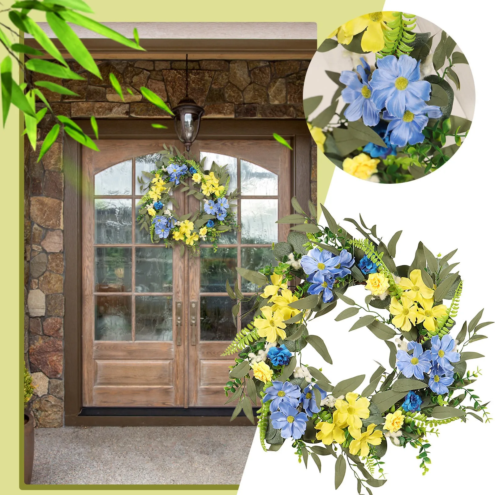 Front Door Wreath Yellow And Blue Wreath Spring Summer Farmhouse Wreath For Front Door Wicker Heart Wreath for Christmas Decor 
Front Door Wreath Yellow And Blue Wreath Spring Summer Farmhouse Wreath For Front Door Wicker Heart Wreath for Christmas Decor