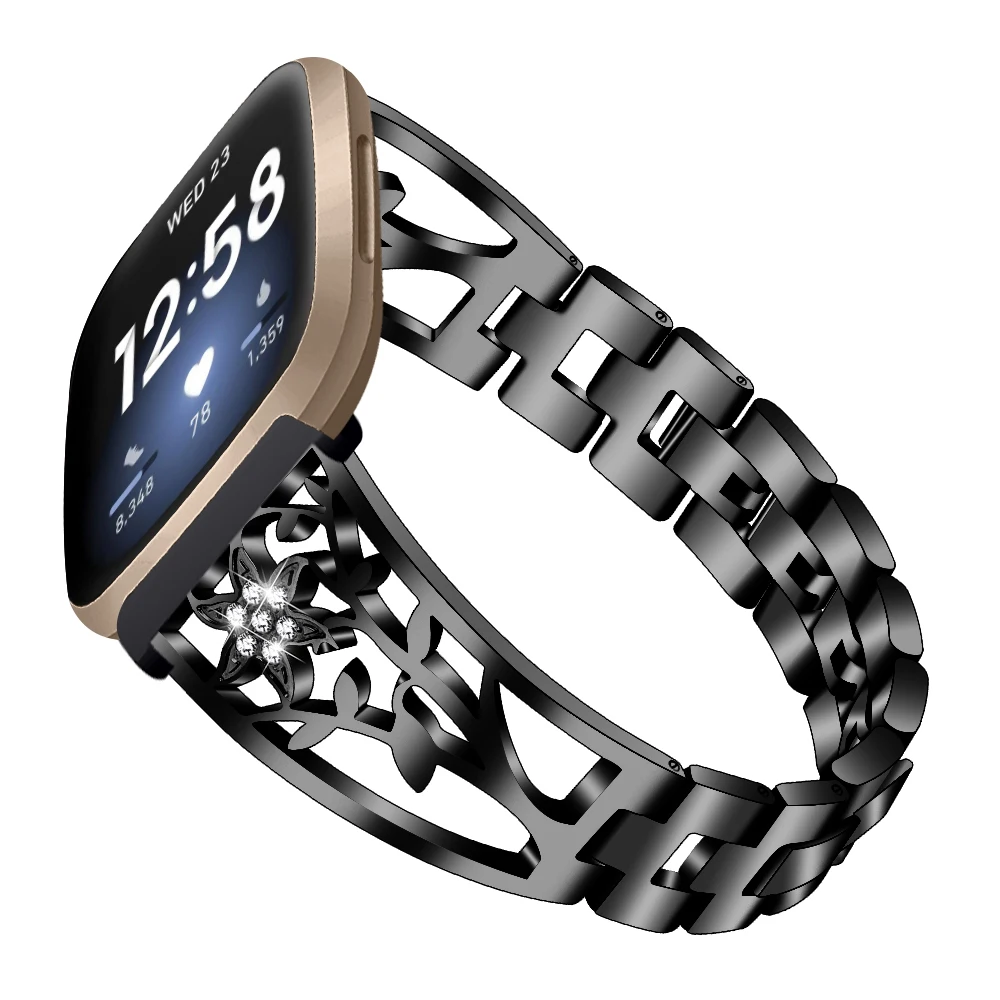 

For Fitbit Sense / Sense 2 smart band Stainless Steel plum blossom diamond bracelet strap watchband for fitbit versa 3 versa 4