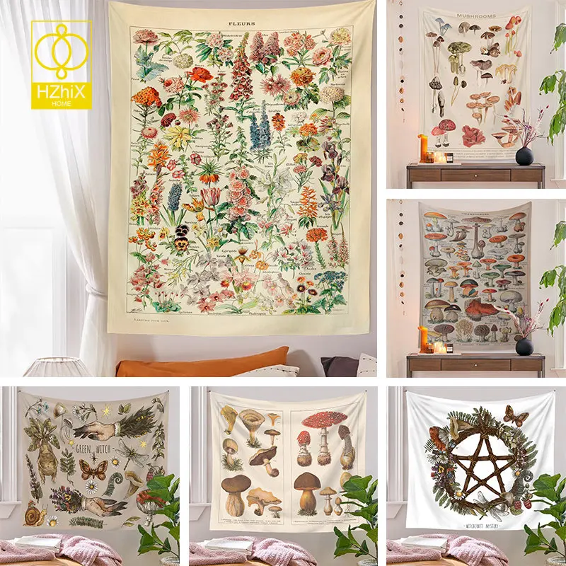 Botanical Floral Tapestry Colorful Mushroom Print Wall Hanging Home Decoration Vintage Boho Wildflower Vegetable Tapestries 
Botanical Floral Tapestry Colorful Mushroom Print Wall Hanging Home Decoration Vintage Boho Wildflower Vegetable Tapestries