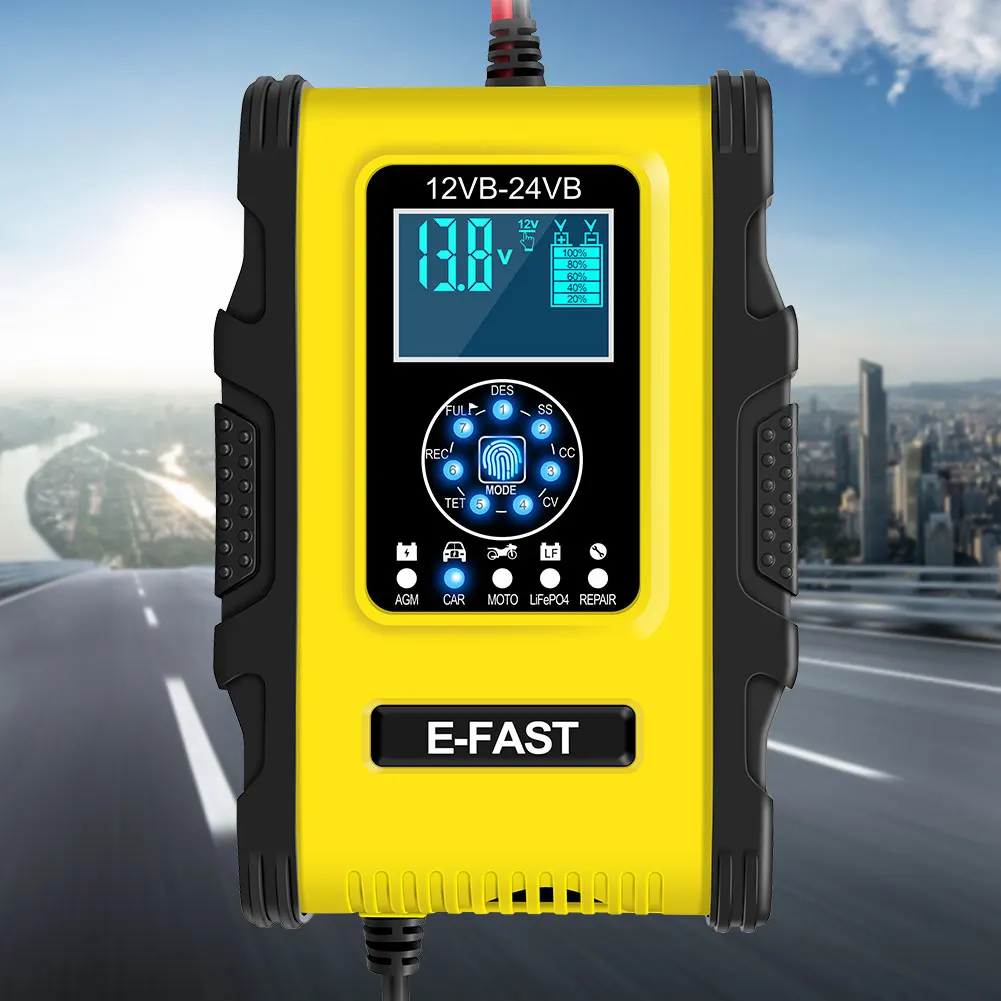 Auto Battery Charger Overvoltage Protection Car Battery Charger 7 Charging Stages for Calcium Gel AGM LiFePo4 for Motorcycle Car
Auto Battery Charger Overvoltage Protection Car Battery Charger 7 Charging Stages for Calcium Gel AGM LiFePo4 for Motorcycle Car