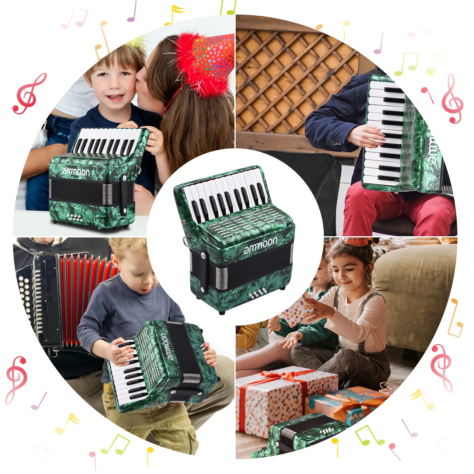 

ammoon 22 Keys 8 Bass Piano Accordion with Adjustable Straps Gig Bag Musical Instrument for Kids Beginners