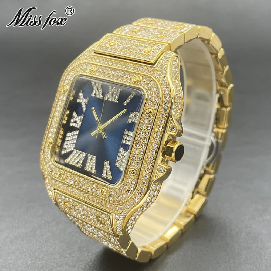 Hip Hop Brand MISSFOX Fashion Watch For Men Luxury 18K Gold Blue Square WristWatch Waterproof AAA Diamond Jewelry Male Clock Hot
Hip Hop Brand MISSFOX Fashion Watch For Men Luxury 18K Gold Blue Square WristWatch Waterproof AAA Diamond Jewelry Male Clock Hot
