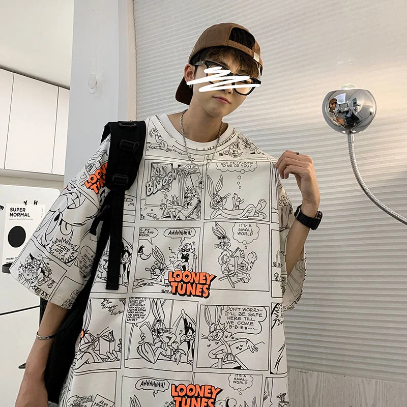 Mens Short Sleeve T-shirt Round Collar Letter Cartoon Printed Youth Summer Streetwear Tidal Current College Recommend Sale
Mens Short Sleeve T-shirt Round Collar Letter Cartoon Printed Youth Summer Streetwear Tidal Current College Recommend Sale