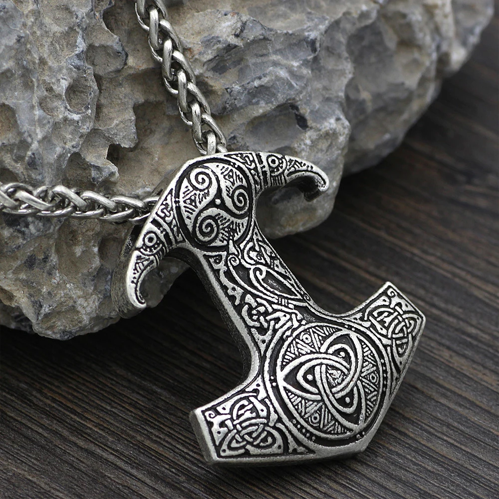 

Viking Thor Hammer Pendant For Men Stainless Steel Nordic Valknut Necklace Biker Celtic Knot Amulet Jewelry Gifts Dropshipping