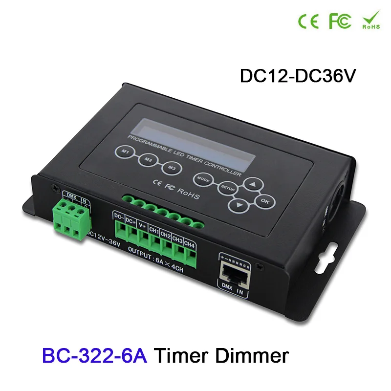 

Programmable Timer Dimmer BC-322-6A LCD display 12V-36V 24V 6A*4CH PWM signal DMX512 LED Strip,plant light,Aquarium Controller