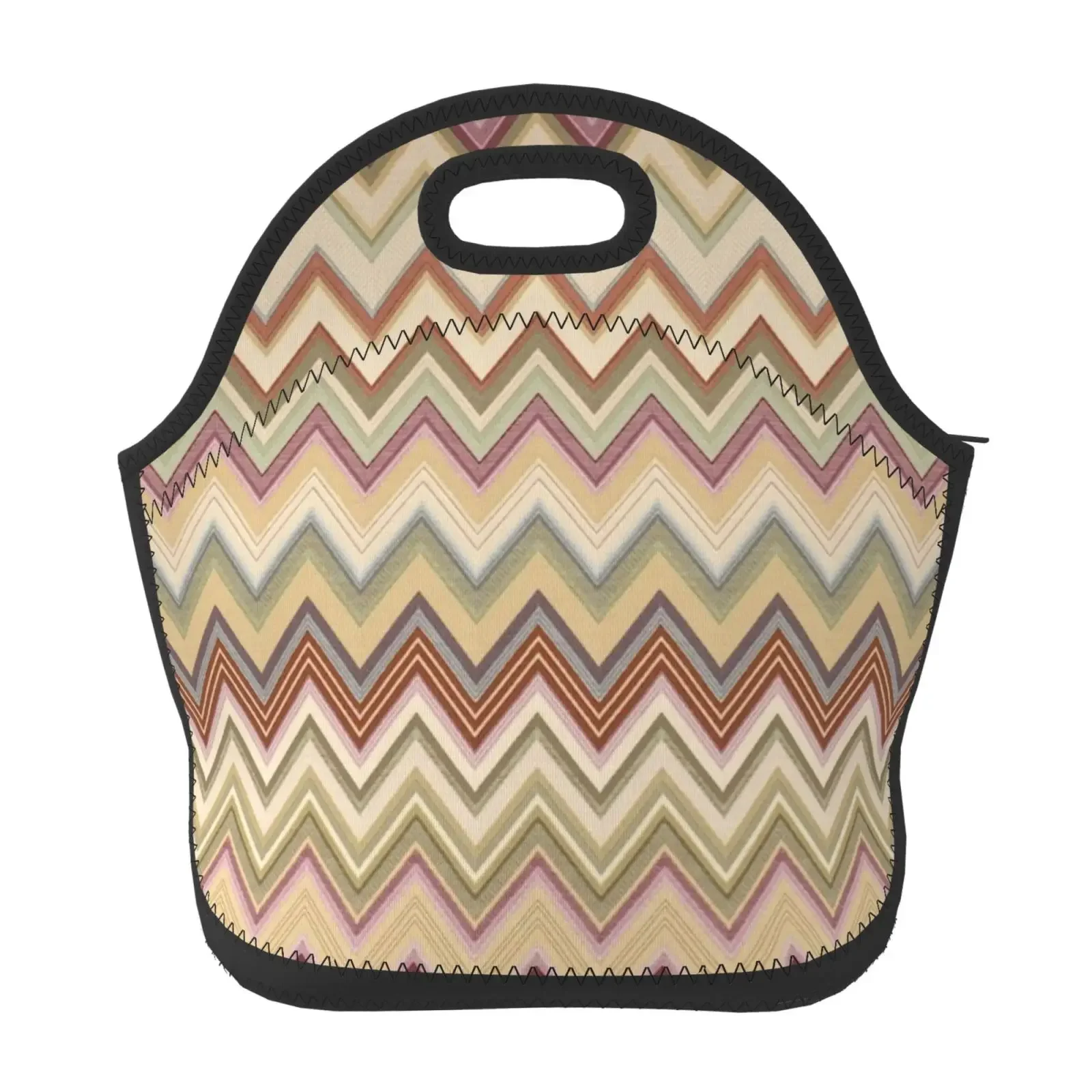 

Zigzag Lines,Soft Neoprene Lunch Tote Bag Tribal Zigzag Lightweight,Insulated and Reusable for Work/School/Travel/Picnic