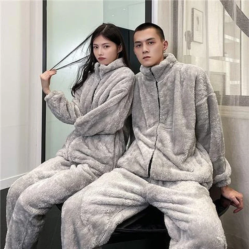 Winter Men's Warm Pajama 2Pcs/Set Thick Flannel Pyjama Women Simple Soft Flce Pyjamas Elastic Waist Couple Slp Homewear
Winter Men's Warm Pajama 2Pcs/Set Thick Flannel Pyjama Women Simple Soft Flce Pyjamas Elastic Waist Couple Slp Homewear