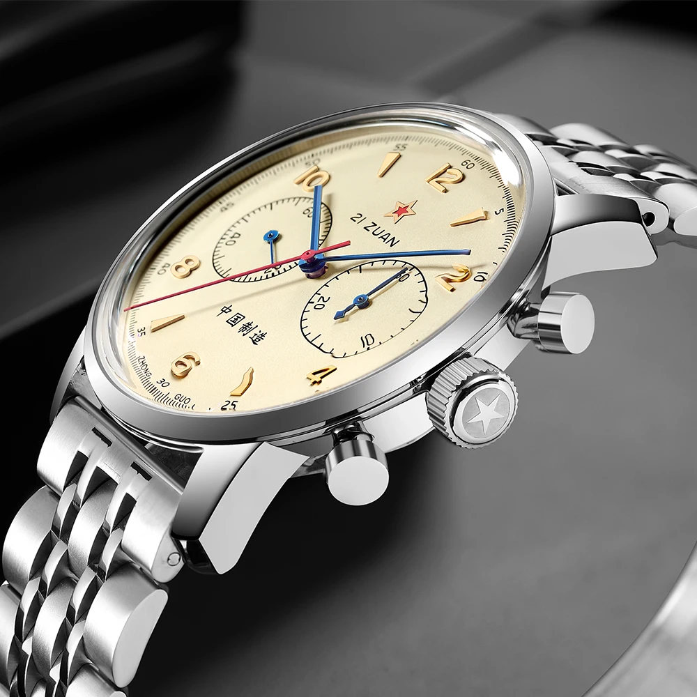 42mm RED STAR Chronograph Men Seagull 1963 Mechanical Watches Pilots Stainless Steel Band ST1901 Movement With Swanneck Clock
42mm RED STAR Chronograph Men Seagull 1963 Mechanical Watches Pilots Stainless Steel Band ST1901 Movement With Swanneck Clock