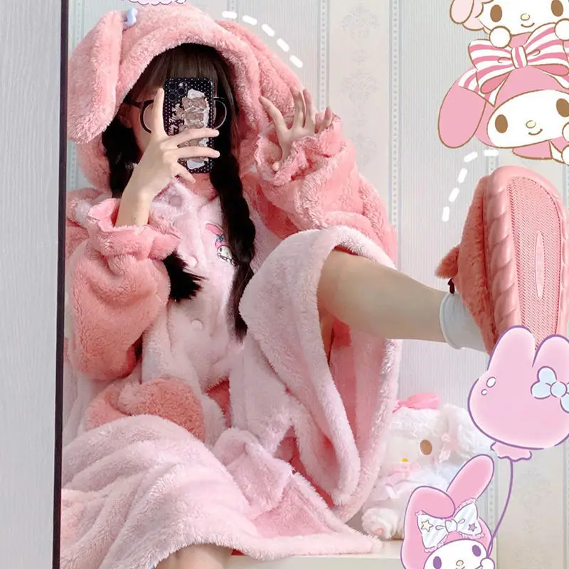 Winter Women's Flannel Pajamas Cute Melody Hooded Warm Sleeping Robe Thickened Sleeping Skirt Sleeping Bag Bathrobe Sleepwear
Winter Women's Flannel Pajamas Cute Melody Hooded Warm Sleeping Robe Thickened Sleeping Skirt Sleeping Bag Bathrobe Sleepwear