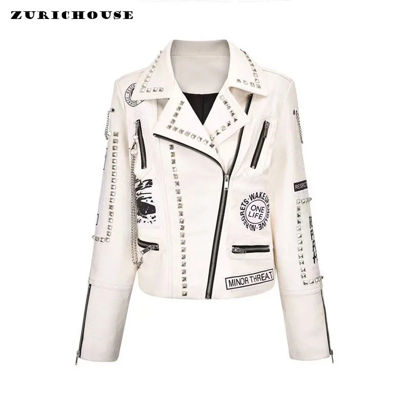 PU Leather Coats Women Punk Beading Chains Rivet Jackets Streetwear Moto&Biker White Cropped Leather Jacket Outerwear
PU Leather Coats Women Punk Beading Chains Rivet Jackets Streetwear Moto&Biker White Cropped Leather Jacket Outerwear