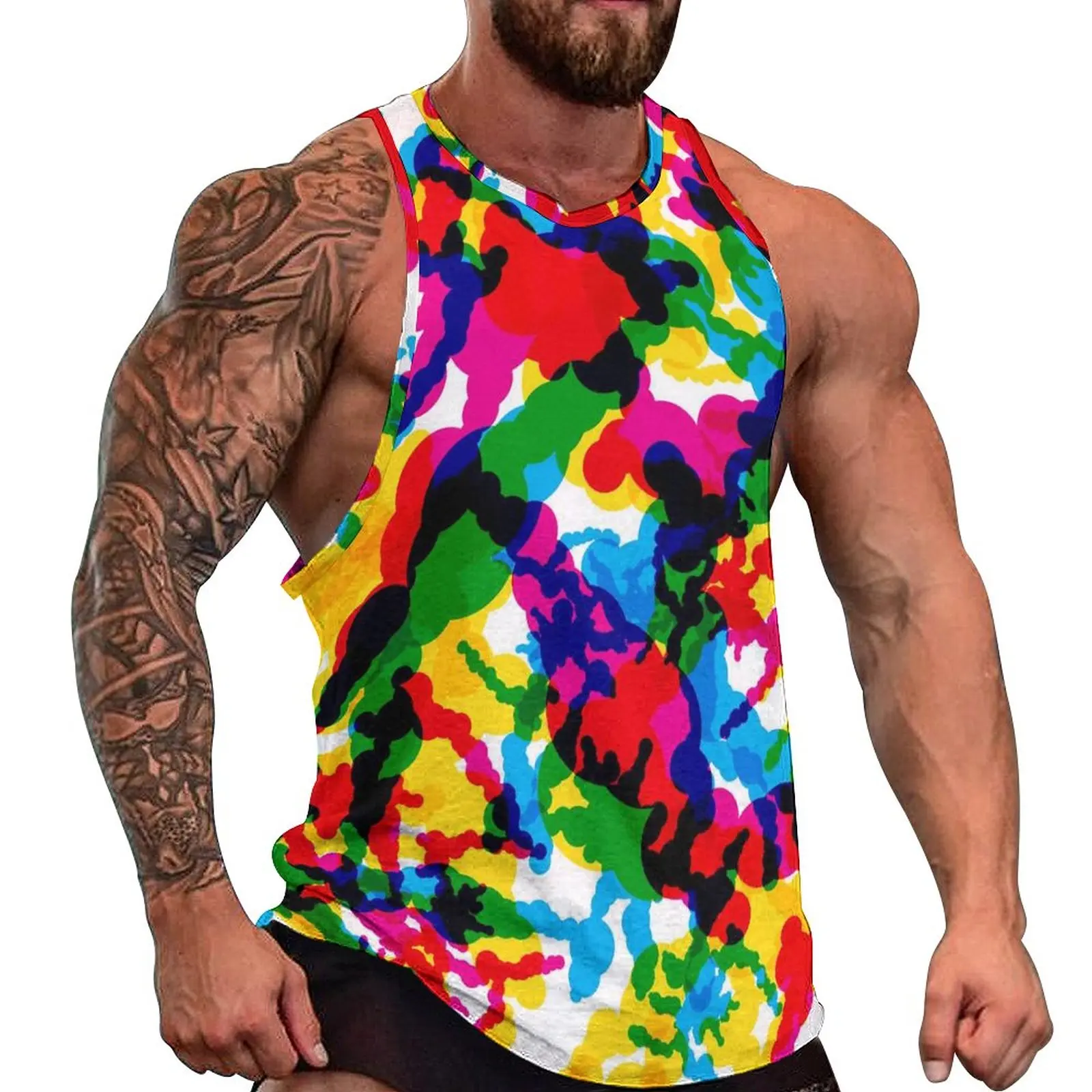 

Rainbow Print Tank Top Males Colorful Graffiti Fashion Tops Summer Bodybuilding Design Sleeveless Vests Large Size 4XL 5XL