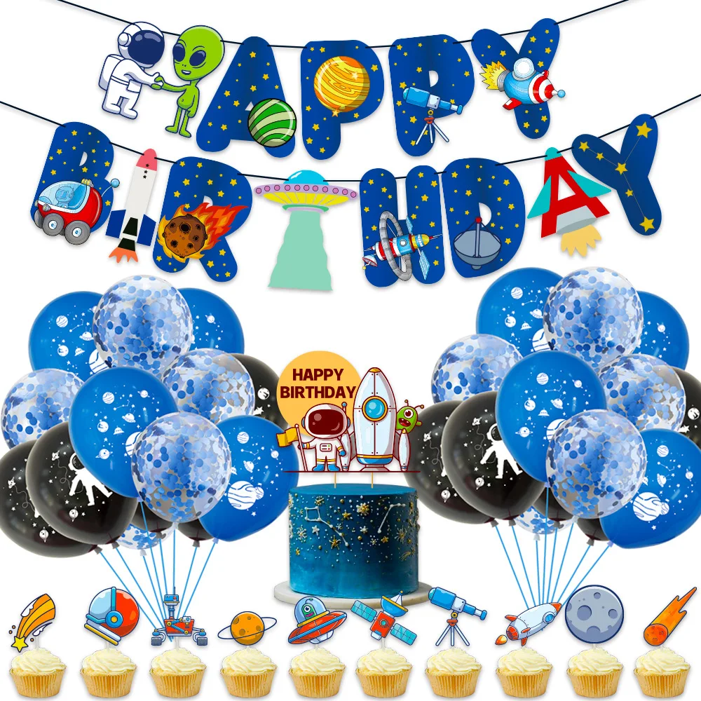 Space Theme Party Decoration Astronaut Rocket Ship Banner Blue Black Printed Latex Balloons Cake Toppers Boys Birthday Supplies
Space Theme Party Decoration Astronaut Rocket Ship Banner Blue Black Printed Latex Balloons Cake Toppers Boys Birthday Supplies