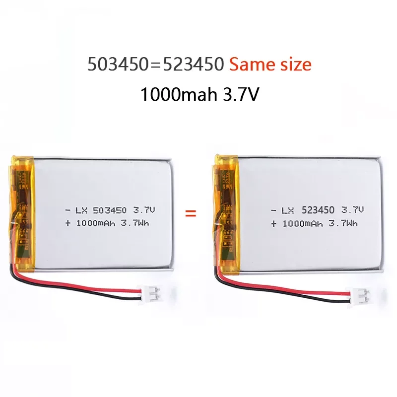503450/523450 1000mAh 3.7V Polymer Lithium Rechargeable Battery Li-ion Battery JST PH2.0 2pin For GPS Smart Phone DVD MP4 MP5
503450/523450 1000mAh 3.7V Polymer Lithium Rechargeable Battery Li-ion Battery JST PH2.0 2pin For GPS Smart Phone DVD MP4 MP5