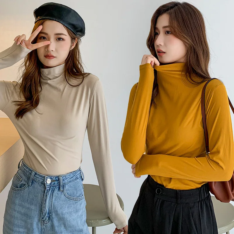 Women T-shirt Full Sleeve Half High Collar Soft Modal Bottoming Shirt High Strecth Casual Autumn Winter Korean Warm Inner Wear
Women T-shirt Full Sleeve Half High Collar Soft Modal Bottoming Shirt High Strecth Casual Autumn Winter Korean Warm Inner Wear