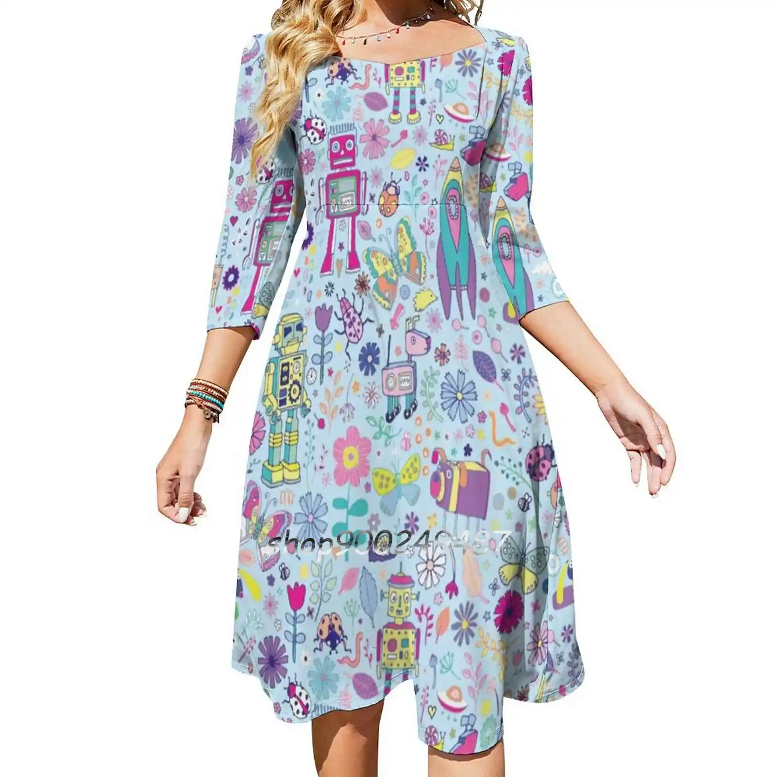 Electric Dreams-Fun Floral Robot Pattern By Cecca Designs Square Neck Dress Sweet Summer Dress Women Elegant Halter Print Dress
Electric Dreams-Fun Floral Robot Pattern By Cecca Designs Square Neck Dress Sweet Summer Dress Women Elegant Halter Print Dress