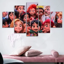 5 Pieces Disney Princesses Canvas Art Paintings Anime Poster and Prints Nursery Wall Art Picture For Kids Room Decor Unframed