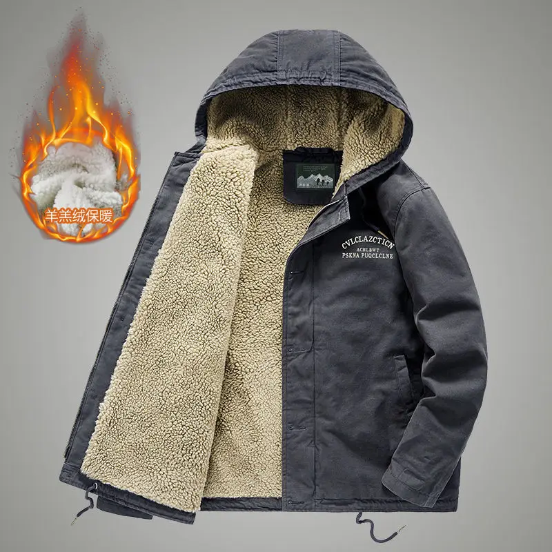 Men's Jacket Hooded Parkas Lamb Fur Lining Men's Winter Jackets Plush Men's Cold Jacket Thickening Motorcycle Jacket
Men's Jacket Hooded Parkas Lamb Fur Lining Men's Winter Jackets Plush Men's Cold Jacket Thickening Motorcycle Jacket