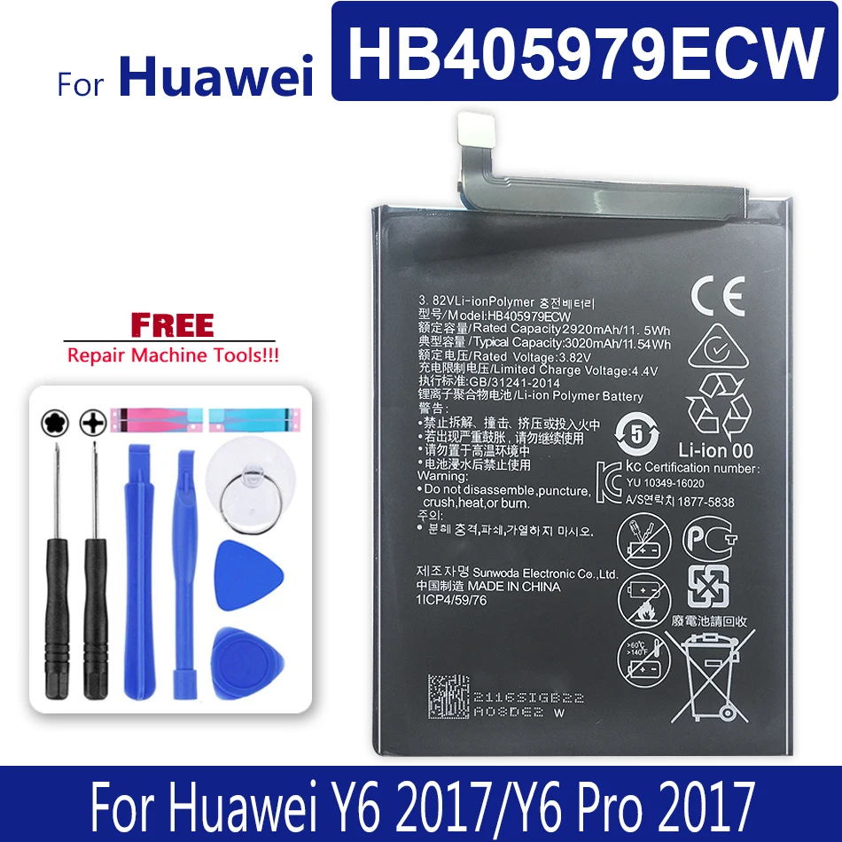 Mobile Phone Battery HB405979ECW For Huawei Y6 2017/Y6 Pro 2017 Y6 2017/Pro2017 Tracking Number
Mobile Phone Battery HB405979ECW For Huawei Y6 2017/Y6 Pro 2017 Y6 2017/Pro2017 Tracking Number
