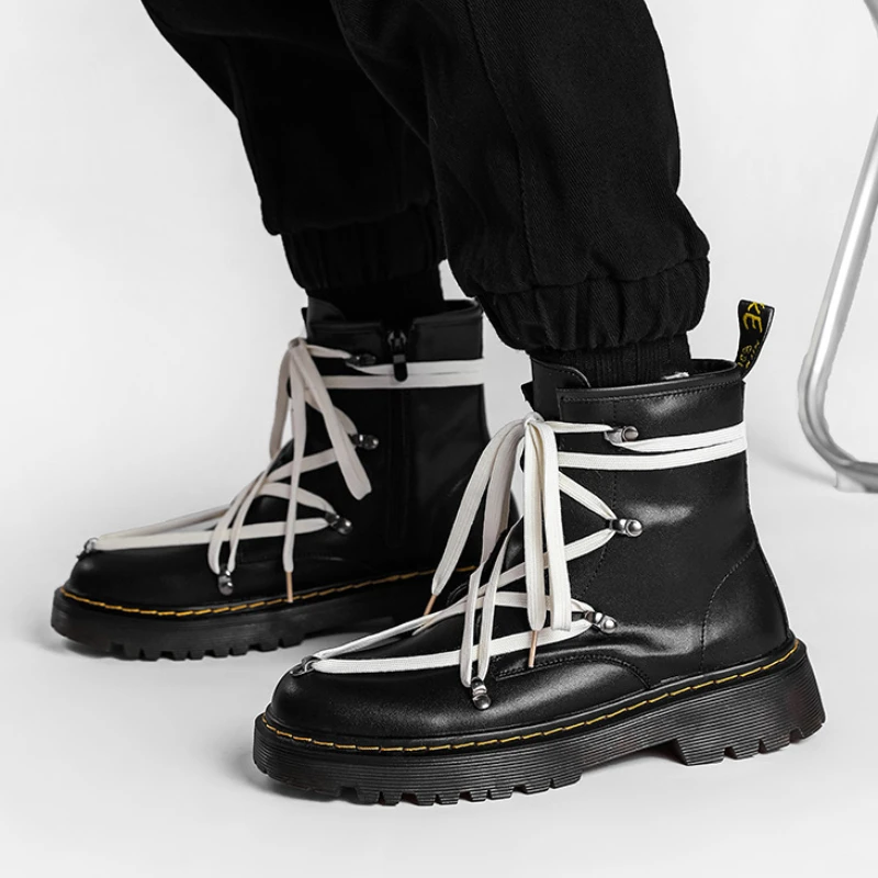 Autumn Martin Boots Mens Rivets Casual High-top Shoes Genuine Leather Platform Boots Non-slip Motorcycle Boots Black Mens Shoes
Autumn Martin Boots Mens Rivets Casual High-top Shoes Genuine Leather Platform Boots Non-slip Motorcycle Boots Black Mens Shoes