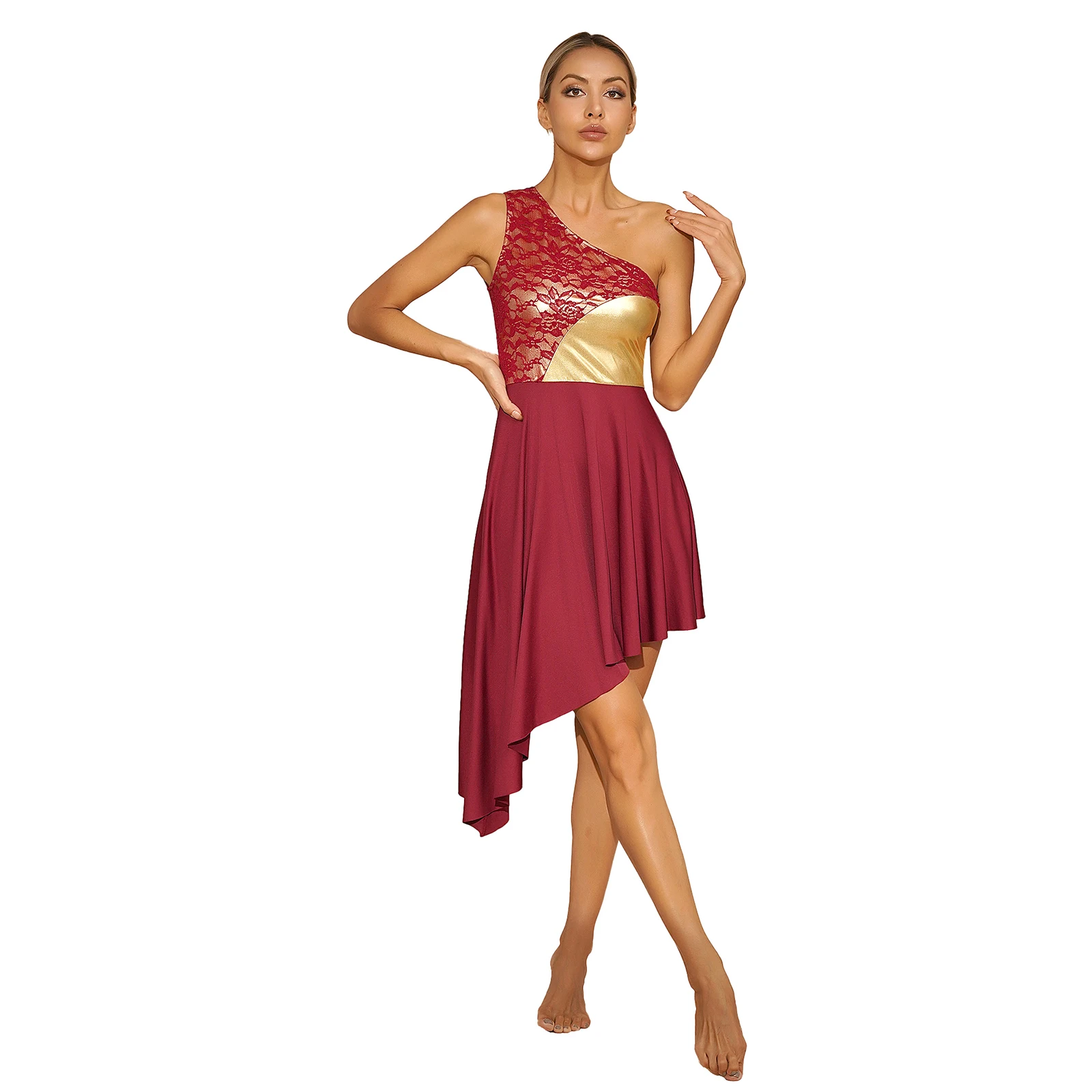 2023 Womens Fashion One Shoulder Lace Patchwork Praise Dance Dress Contrast Color Asymmetrical Hem Sleeveless Dresses Dancewear
2023 Womens Fashion One Shoulder Lace Patchwork Praise Dance Dress Contrast Color Asymmetrical Hem Sleeveless Dresses Dancewear