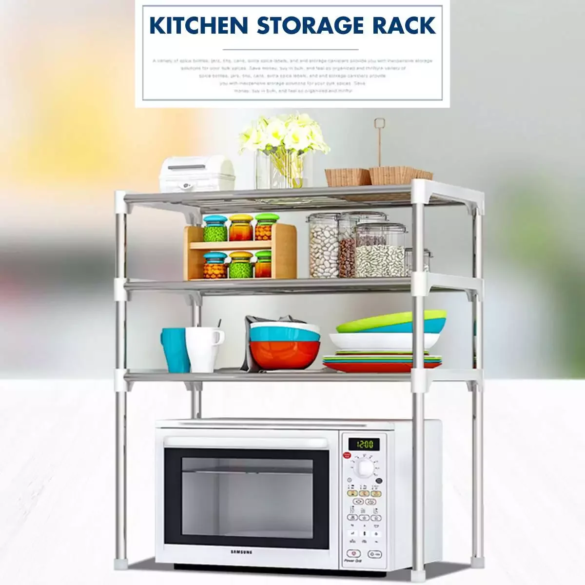 Stainless Steel Adjustable Multifunctional Microwave Oven Shelf Rack Standing 3-Tier Kitchen Storage Holders
Stainless Steel Adjustable Multifunctional Microwave Oven Shelf Rack Standing 3-Tier Kitchen Storage Holders