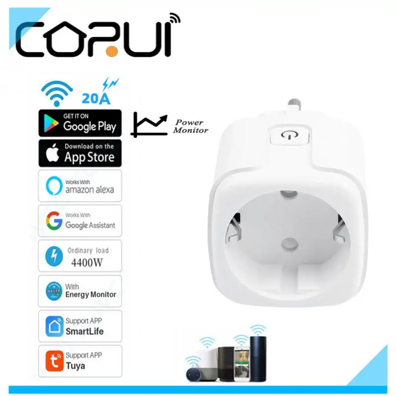 CORUI TUYA Smart Wifi Power Plug EU 20A With Power Monitor Timing Smart Home Wireless Outlet For Alexa Echo Google Home
CORUI TUYA Smart Wifi Power Plug EU 20A With Power Monitor Timing Smart Home Wireless Outlet For Alexa Echo Google Home