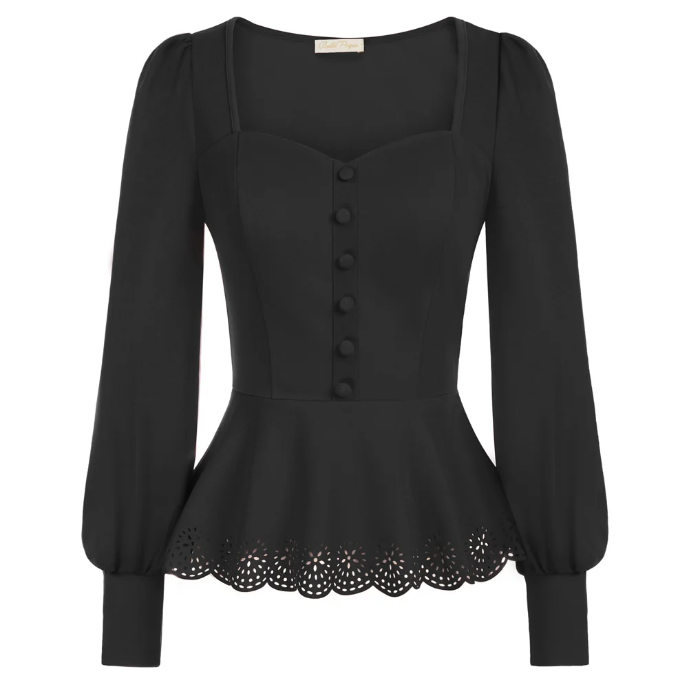 BP Women Vintage Burn-out Hem Blouse Tops Long Lantern Sleeve Square Neck Peplum Shirts Ladies Sweetheart Neck Peplum Tops A50
BP Women Vintage Burn-out Hem Blouse Tops Long Lantern Sleeve Square Neck Peplum Shirts Ladies Sweetheart Neck Peplum Tops A50