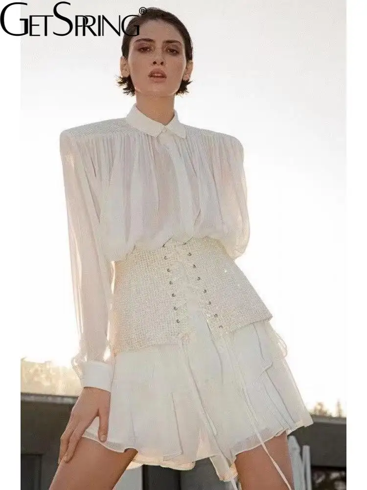 Getspring Women Dress Fashion Long Sleeve Vintage Ruffles White Chiffon Dress Hot Drill Bandage Waistband 2022 Spring Summer New
Getspring Women Dress Fashion Long Sleeve Vintage Ruffles White Chiffon Dress Hot Drill Bandage Waistband 2022 Spring Summer New