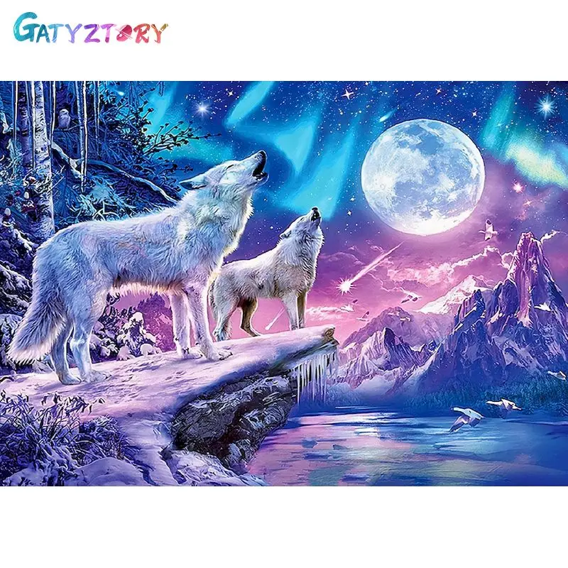 

GATYZTORY Oil Painting Wolf Drawing On Canvas HandPainted Art Gift DIY Pictures Coloring By Number Animal Kits Home Decoration