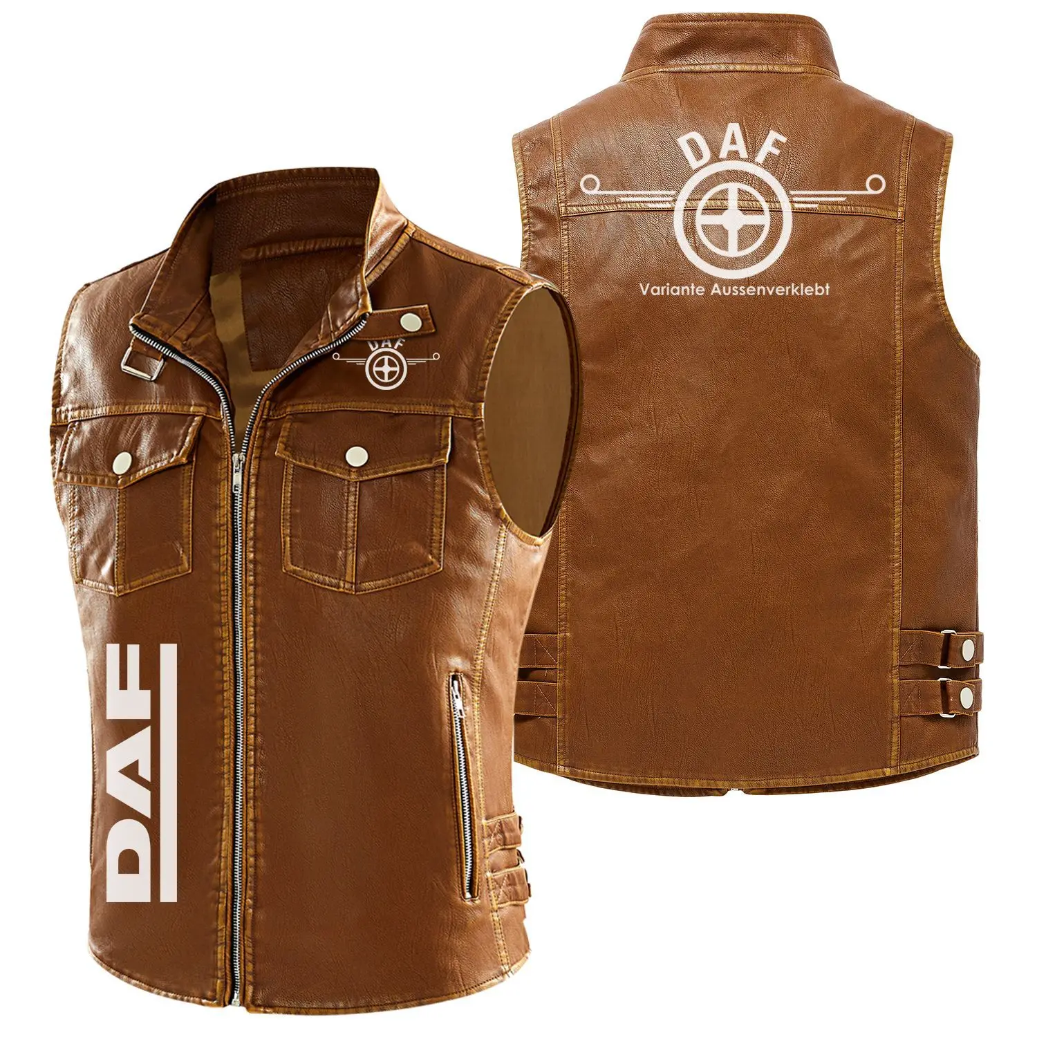 New DAF Logo Spring Autumn Men Sleeveless Jacket Retro Motorcycle Vest Splicing Coat Classic Biker Waistcoat 
New DAF Logo Spring Autumn Men Sleeveless Jacket Retro Motorcycle Vest Splicing Coat Classic Biker Waistcoat