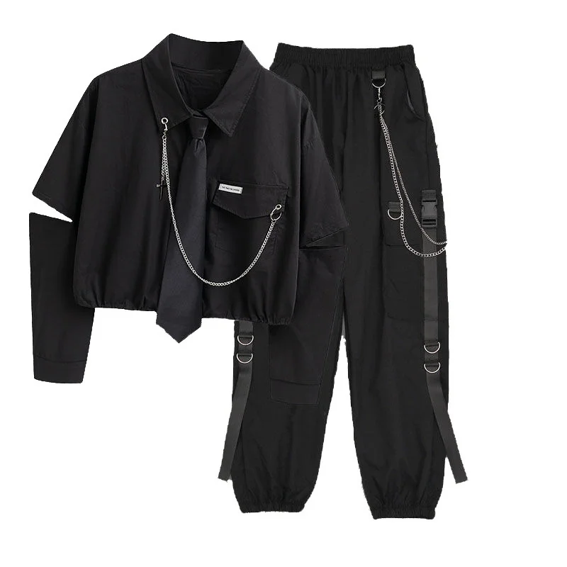 2023 Autumn Chain Cargo Pants Female Streetwear Harajuku Loose T Shirt+Cargo Pants High Waist Handsome Two-piece Suit
2023 Autumn Chain Cargo Pants Female Streetwear Harajuku Loose T Shirt+Cargo Pants High Waist Handsome Two-piece Suit