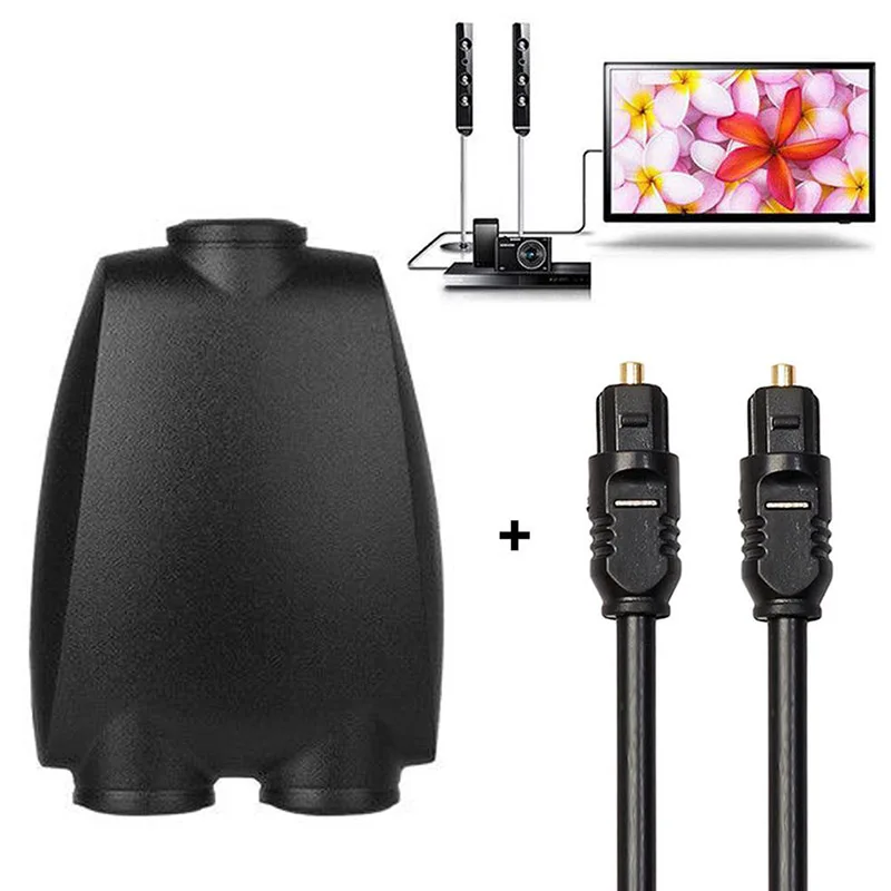 Digital SPDIF Optical Audio Splitter 2 Way Toslink Splitter Adapter 1 input 2 Output SPDIF Optical Cable Splitter Hub for CD DVD 
Digital SPDIF Optical Audio Splitter 2 Way Toslink Splitter Adapter 1 input 2 Output SPDIF Optical Cable Splitter Hub for CD DVD