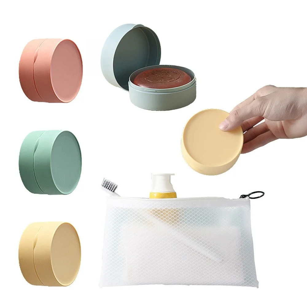 

Round Soap Holder Travel Storage Box Portable Soap Dishes Tray with Lid Waterproof Sealed Soap Container Bathroom Gadgets