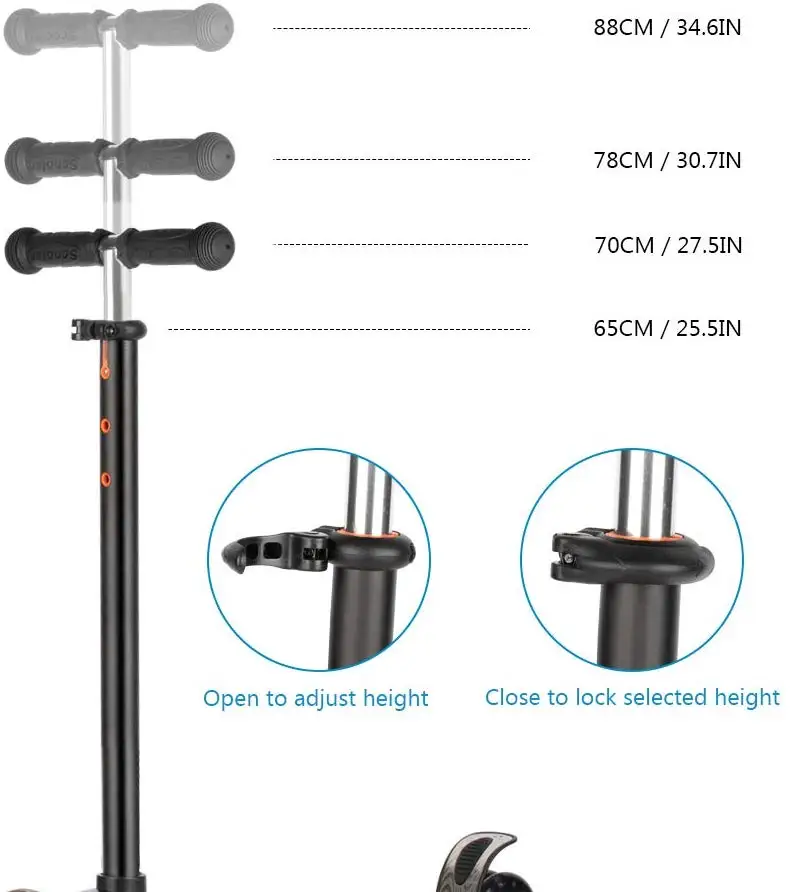 Adjustable Height Outdoor Kick Scooter with Safety Brake T-bar Handle Toddlers,3 PU Flashing Wheels.
Adjustable Height Outdoor Kick Scooter with Safety Brake T-bar Handle Toddlers,3 PU Flashing Wheels.