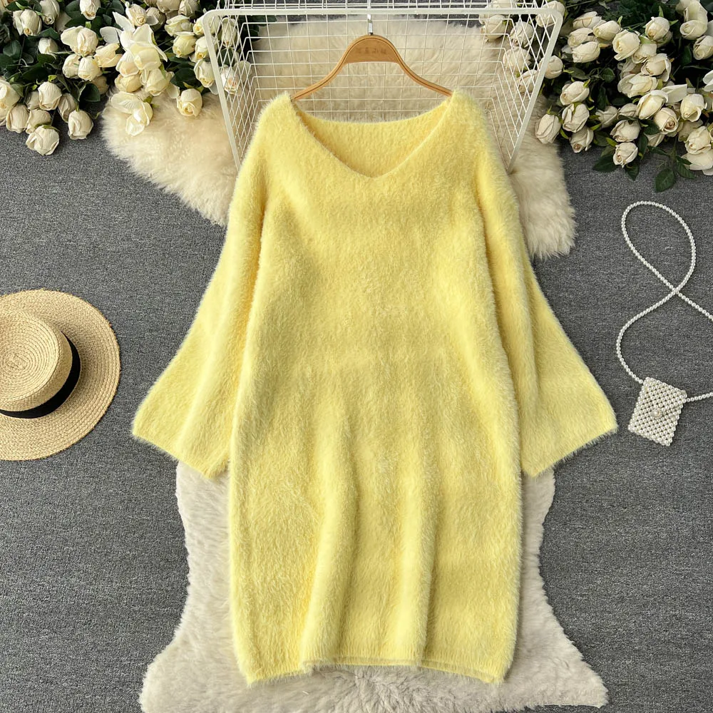 2022 Winter New Style, Mohair Loose V-neck Medium Long Vintage Knitted Sweater Dress for Women Dress Jersey Dress
2022 Winter New Style, Mohair Loose V-neck Medium Long Vintage Knitted Sweater Dress for Women Dress Jersey Dress