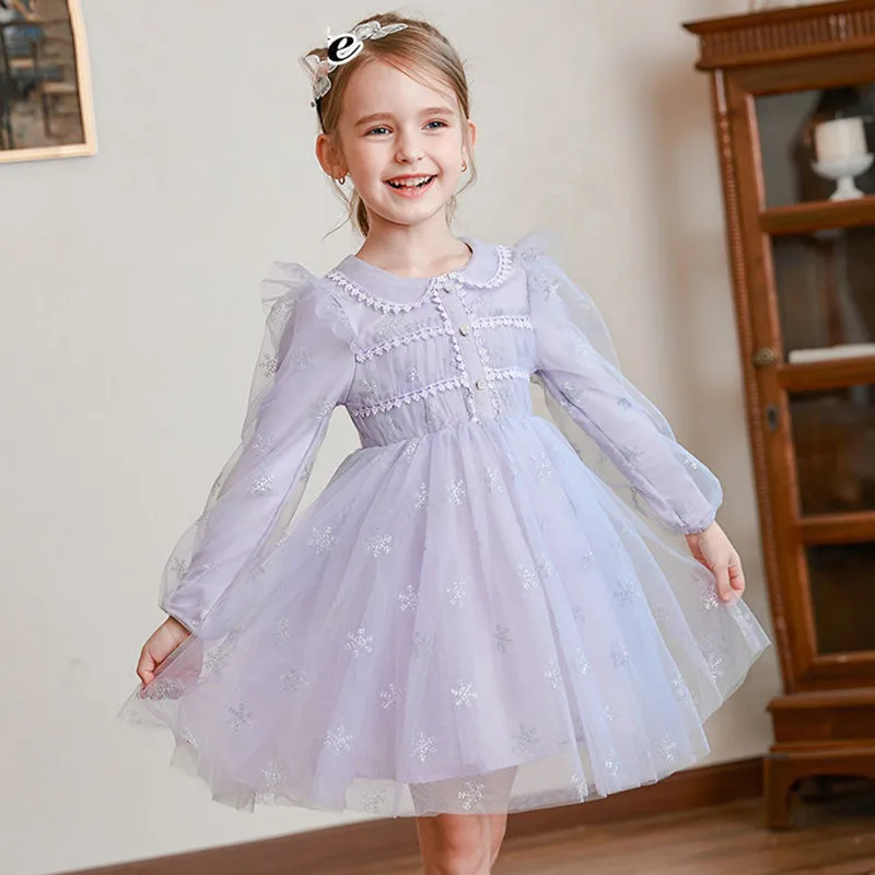 Girls Clothes Peter Pan Collar Lantern Sleeve Kids Princess Dress Girls Party Dresses Children Clothing Purple 4-8Y
Girls Clothes Peter Pan Collar Lantern Sleeve Kids Princess Dress Girls Party Dresses Children Clothing Purple 4-8Y