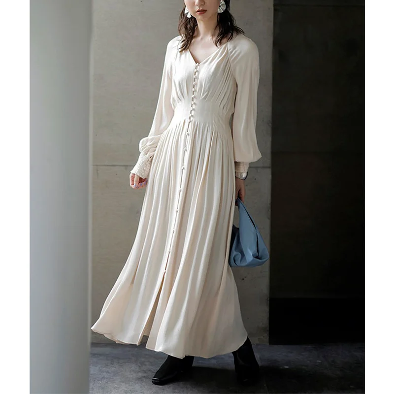 A GIRLS Japanese Temperament Women Robes 2022 Autumn New Vestidos V Neck long sleeve Simple Solid Button Slim Waist Dresses
A GIRLS Japanese Temperament Women Robes 2022 Autumn New Vestidos V Neck long sleeve Simple Solid Button Slim Waist Dresses