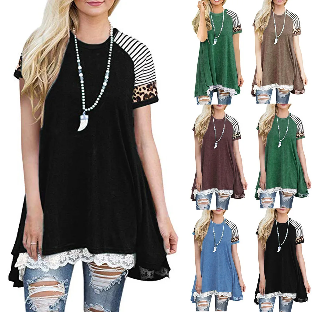 Women's Leopard Stripe Crew Neck Lace Short Sleeve Loose Top T-Shirt t shirt for women
Women's Leopard Stripe Crew Neck Lace Short Sleeve Loose Top T-Shirt t shirt for women