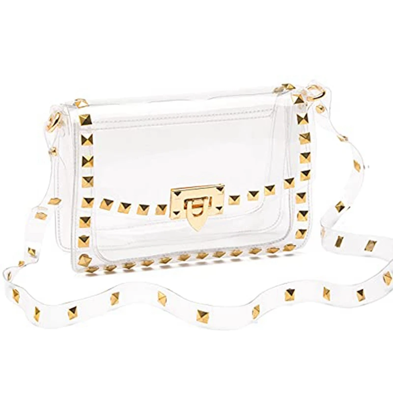 Clear Purse For Women, Clear Crossbody Bag Fashion Rivet Decor Clear Purses Color: Clear Purse
Clear Purse For Women, Clear Crossbody Bag Fashion Rivet Decor Clear Purses Color: Clear Purse