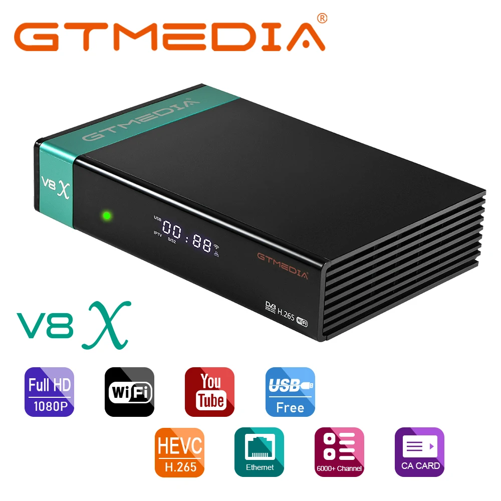 

Спутниковый ресивер GTMEDIA V8X H.265 DVB S2 S2X gtmedia Full HD встроенный Wi-Fi H.265 1080P разъем CA Scart ТВ-приставка без приложения