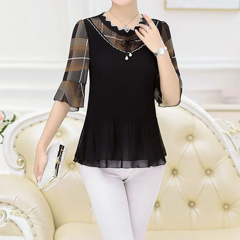 Fashion Printing Patchwork Chiffon T-shirt for Women Summer All-match Elegant Crew Neck Thin Half Sleeve Tops Female Clothing
Fashion Printing Patchwork Chiffon T-shirt for Women Summer All-match Elegant Crew Neck Thin Half Sleeve Tops Female Clothing