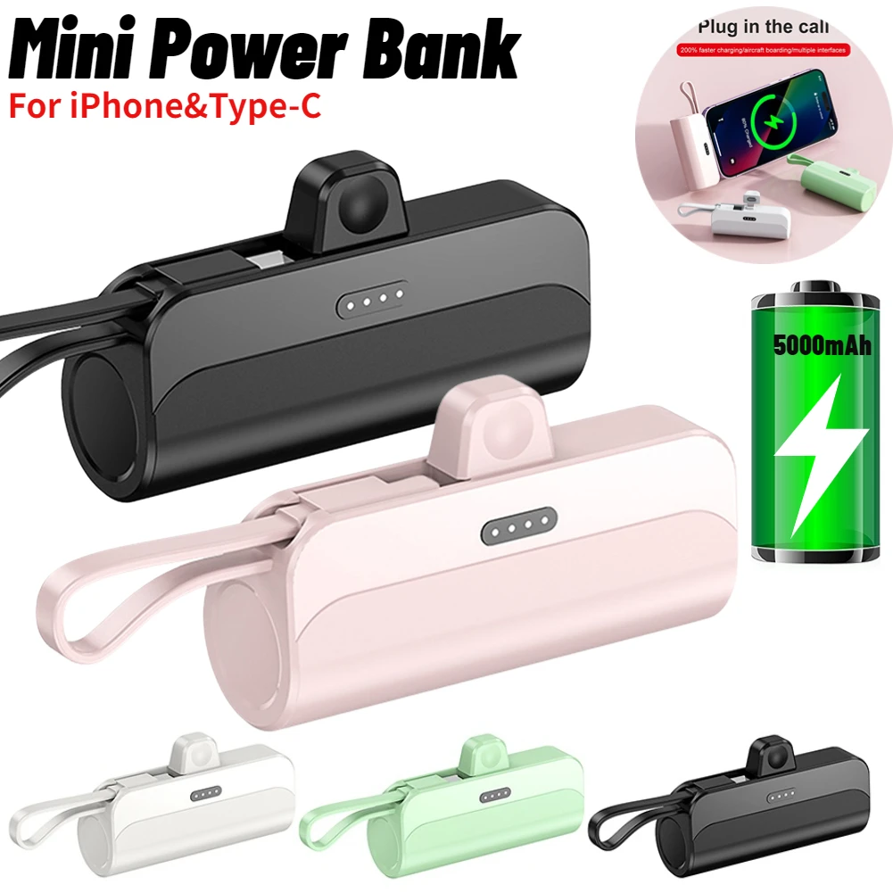 

Mini Portable Power Bank Chargers 5V 5000mAh Wireless Pocket Mobile Power with Indicator Light Waterproof for Outdoor Charging