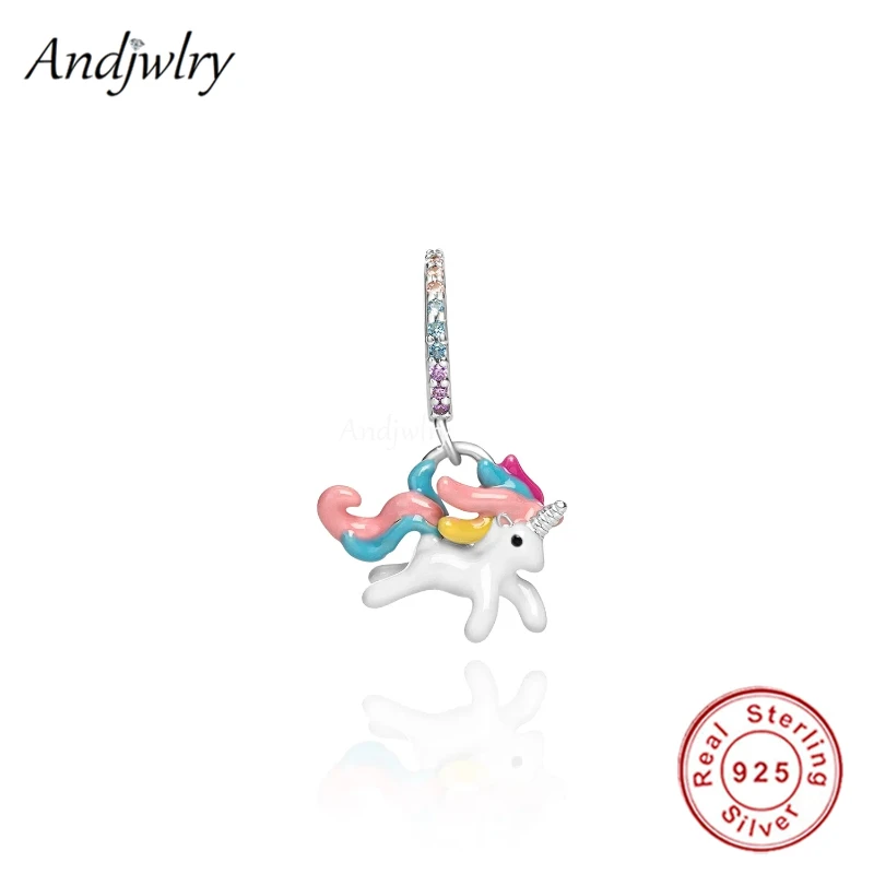 

Fit Bracelet Charms Silver 925 Original Rainbow Enamel Flying Unicorn Dangle Bead Bracelet&Bangle Jewelry Berloque