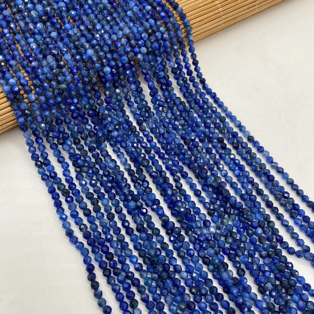 

Natural stone Semi-precious Stone Blue Agate Faceted Round Small Beads Making DIY Necklace Bracelet Anklet Jewelry Gift