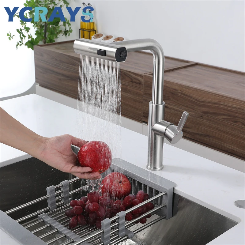 

YCRAYS Black Kitchen Faucets Gray Pull Out Rotation Waterfall Stream Sprayer Head Sink Mixer Brushed Nickle Water Tap Accessorie