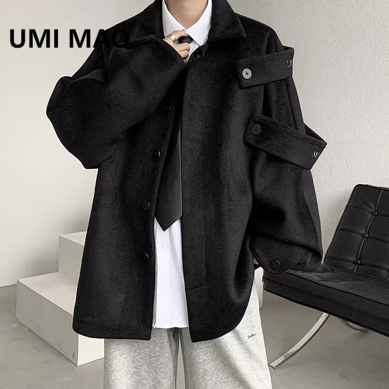 

Новинка зимнее молодежное популярное мужское шерстяное пальто UMI MAO в японском стиле INS 2023 модное стандартное однобортное Мужское пальто