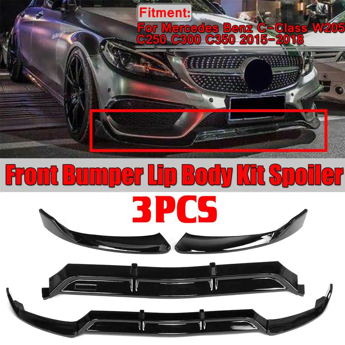 3x Car Front Bumper Spoiler Lip Splitter Body Kit Bumper Diffuser Guard For Mercedes-Benz C Class W205 C250 C300 C350 2015-2018
3x Car Front Bumper Spoiler Lip Splitter Body Kit Bumper Diffuser Guard For Mercedes-Benz C Class W205 C250 C300 C350 2015-2018