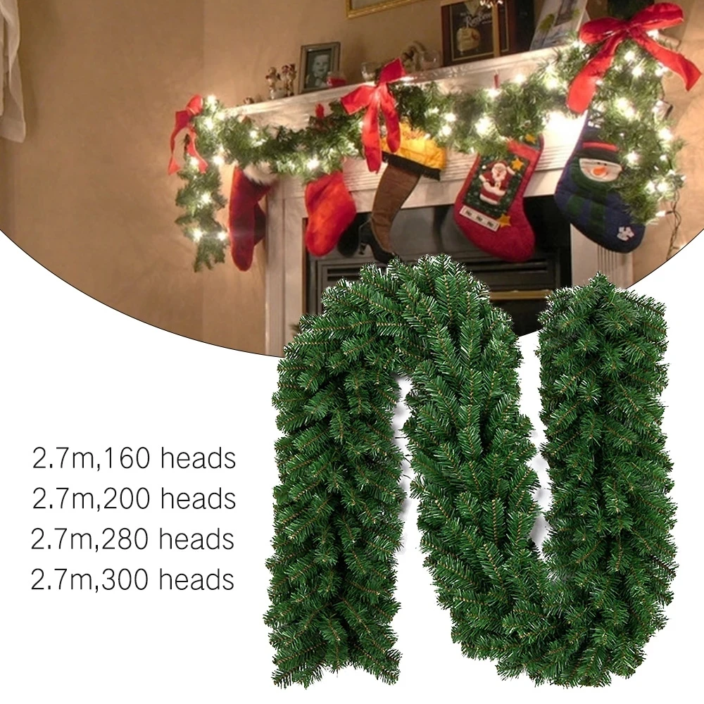 

Рождественская искусственная зеленая гирлянда, венок на Рождество, домашвечерние праздничное Рождественское украшение, Сосновая елка из ротанга, подвесное украшение, 2,7 м