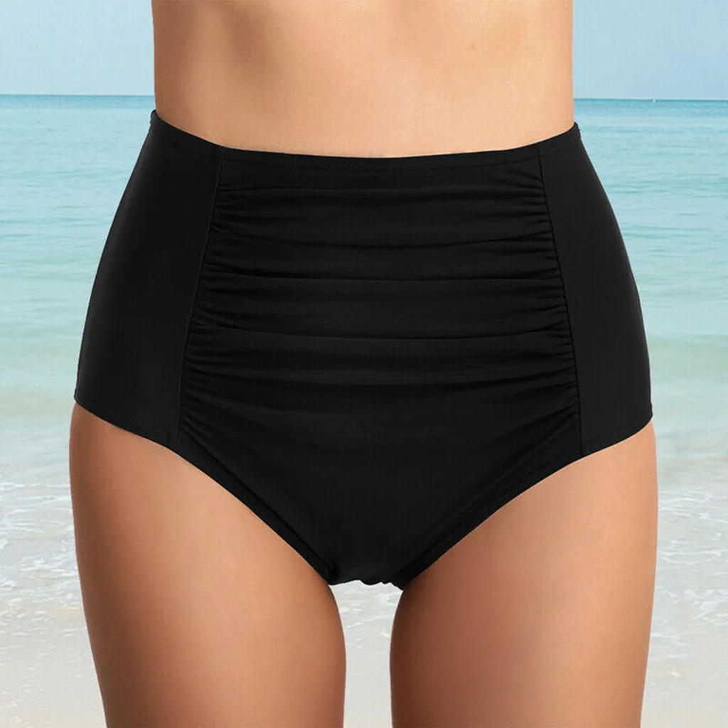 

2022 Newest Bikini Bottoms Women’s Swim Shorts High Waist Sides Drawstring Stretch Sports Boyshorts Bathing Suit Tankini Shorts